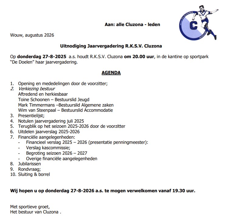 Algemene Ledenvergadering 27-8-2026